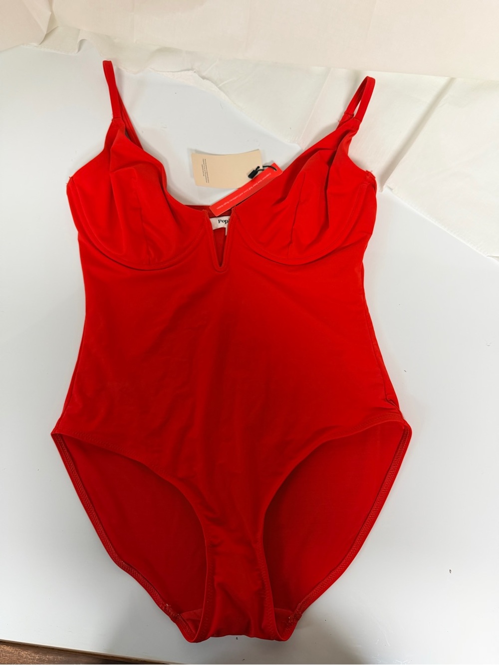 Red Popilush Underwire Bodysuit with V-Notch Detail